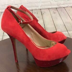 10 ZARA Red Suede Peep platform peep toe high heel  GUC